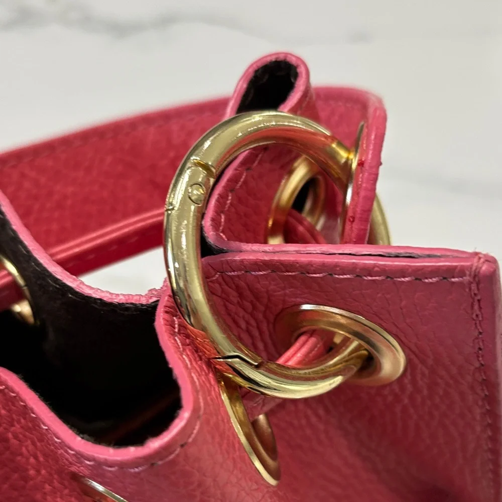 Pink Leather Drawstring Hobo Bag Made in ITALY.